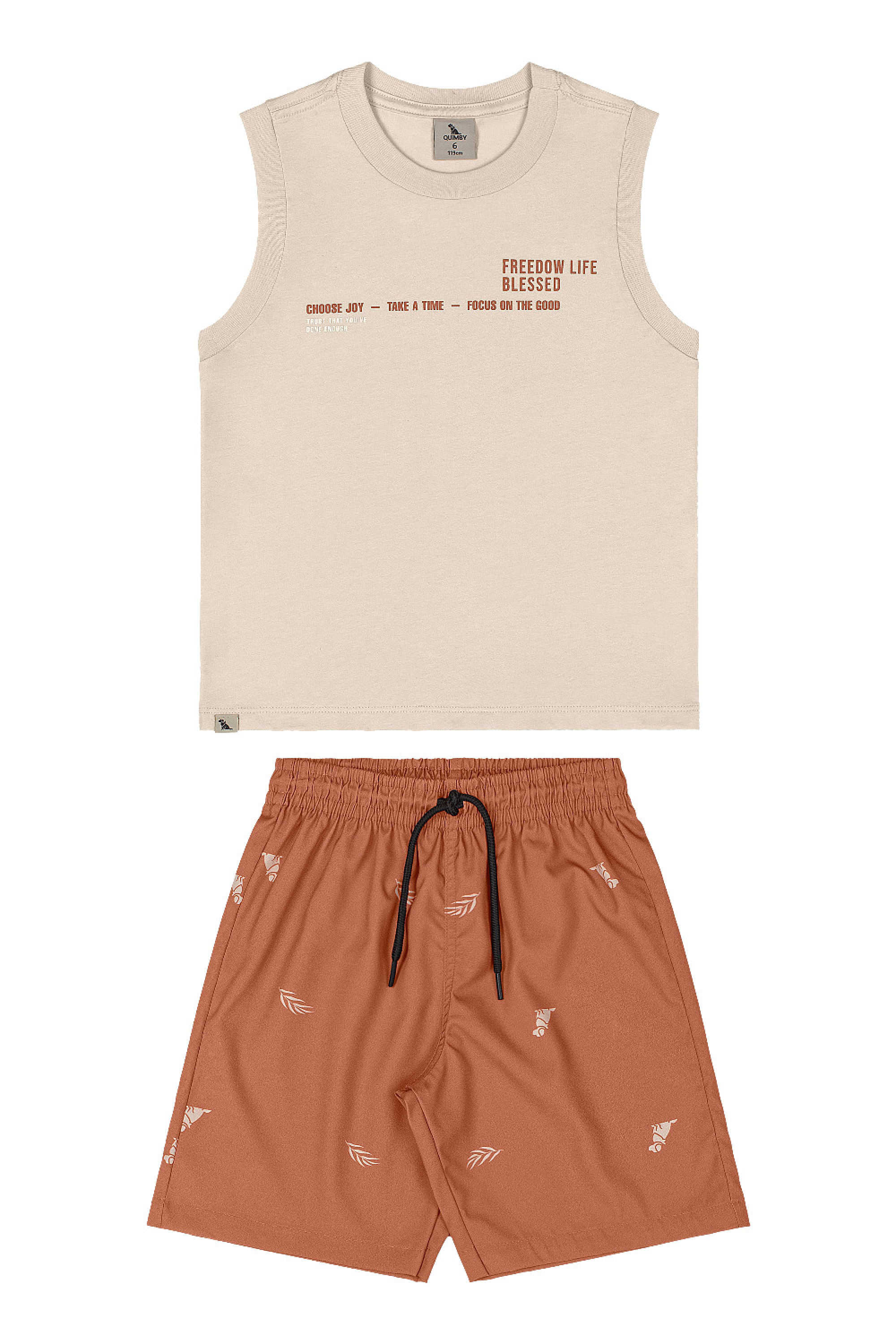 Conjunto Infantil com Regata e Bermuda Estampada (Bege) Quimby - Imagem 38